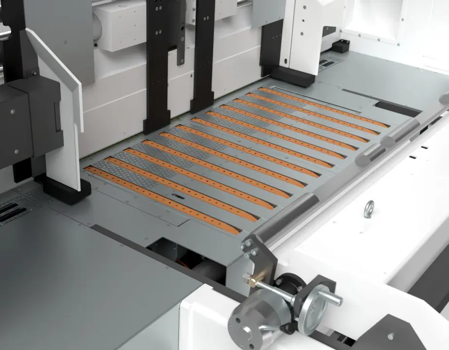 Visuel réaliste d'une machine de fabrication de cartons d'emballages développée par la société Bobst