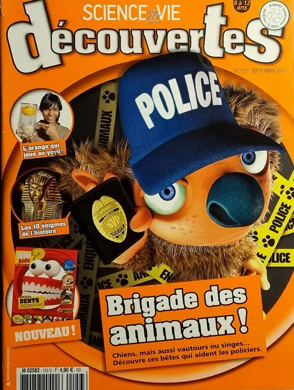 Couverture numéro 153 du Magazine Science et Vie Découvertes. Titre : brigade des animaux !