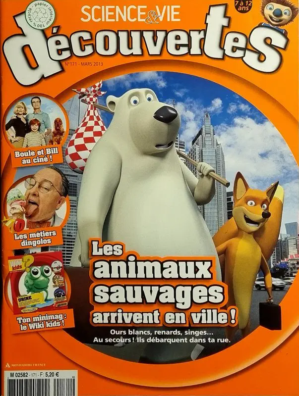 Couverture numéro 171 du Magazine Science et Vie Découvertes. Titre : les animaux sauvages arrivent en ville !