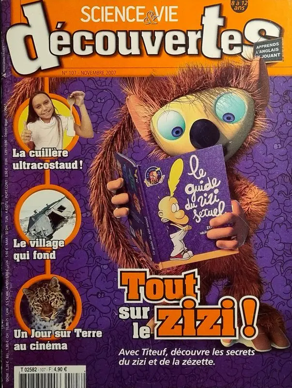Couverture numéro 107 du Magazine Science et Vie Découvertes. Titre : tout sur le zizi !
