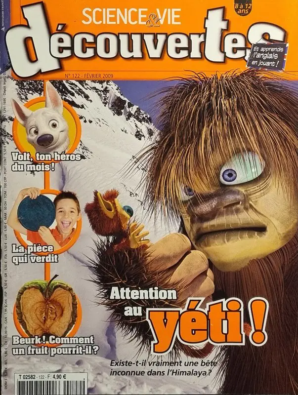 Couverture numéro 122 du Magazine Science et Vie Découvertes. Titre : attention au yéti !