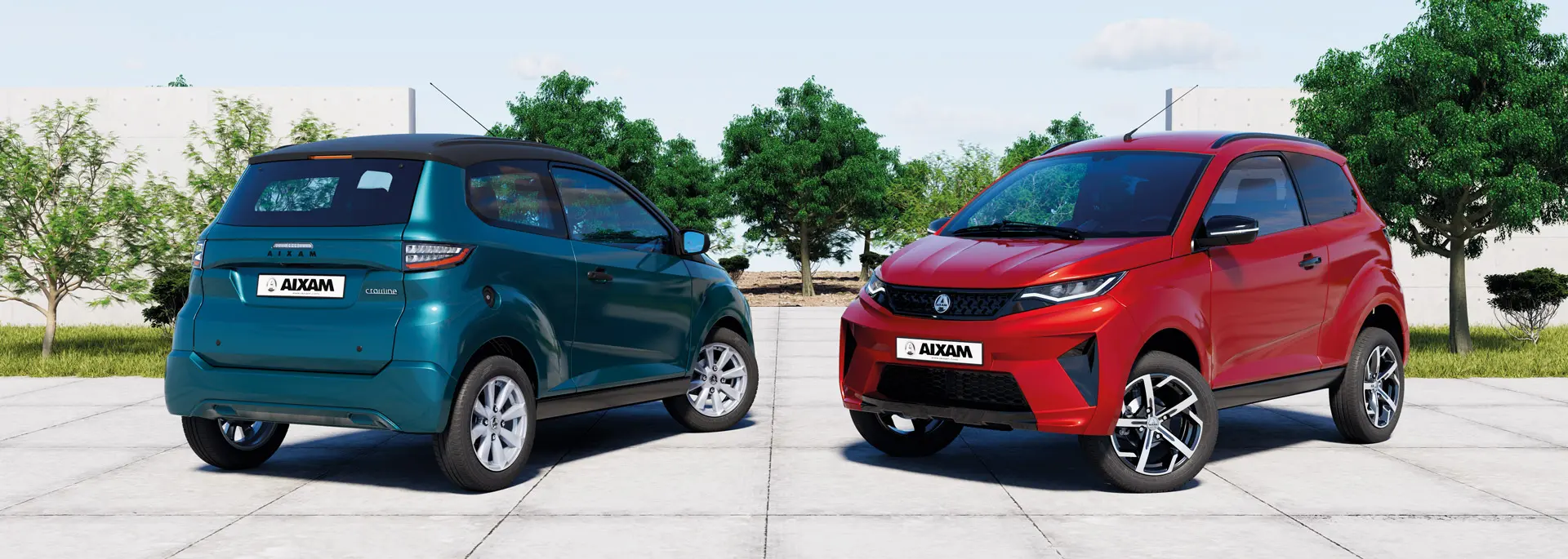 Les deux grands modèles de voitures sans permis de la marque Aixam, le Crossline et le Crossover.