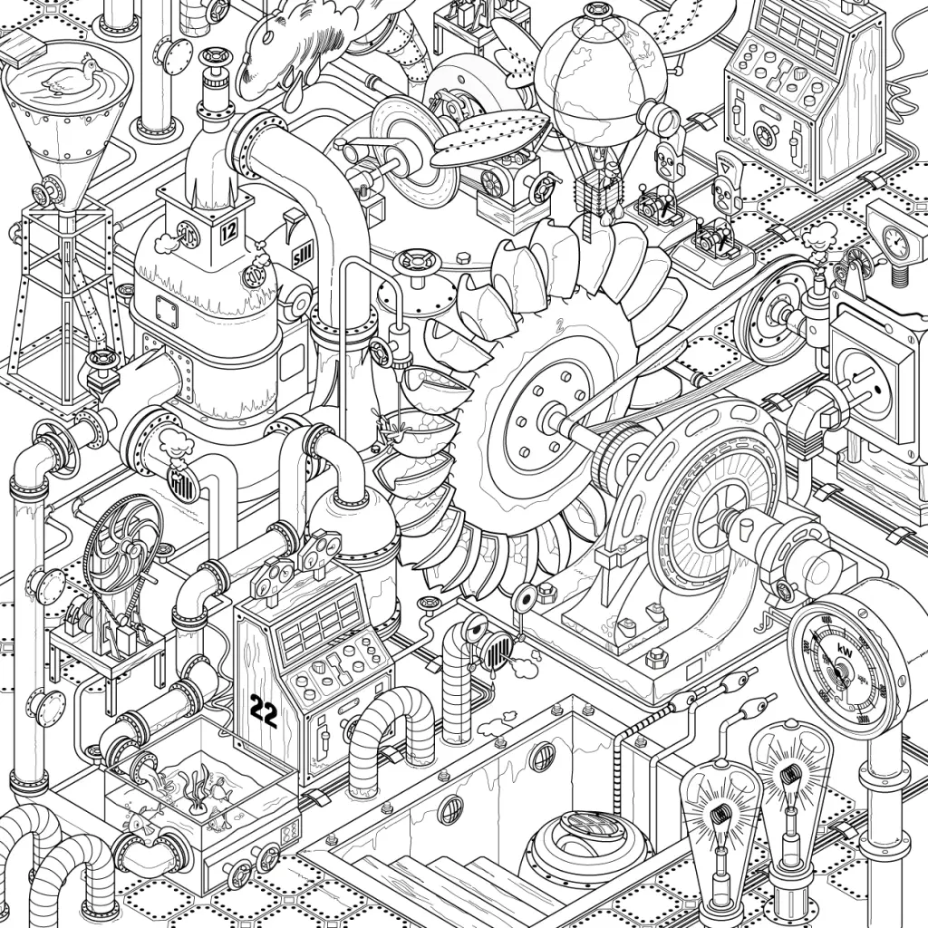 Illustration créative de l'assemblage de machines dans une centrale Hydraulique
