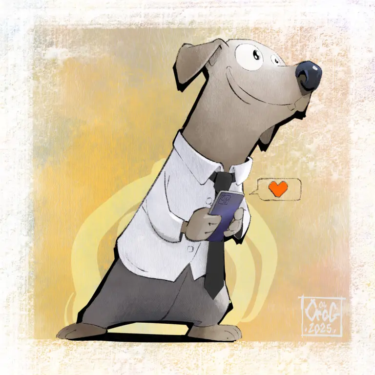 Illustration digitale d'un chien cartoon amoureux