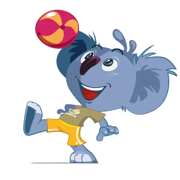Illustration originale du koala Sandaya qui joue au ballon.