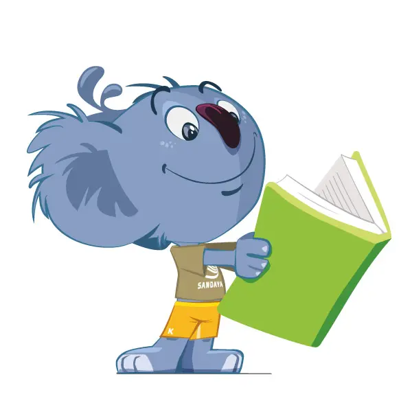 Illustration originale du koala Sandaya qui lit un livre.