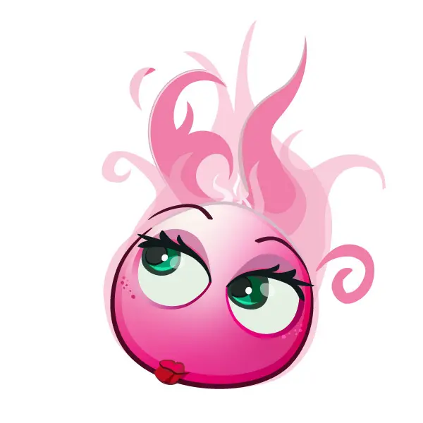 Illustration cartoon d'un personnage des bonbons Têtes Brûlées, fille rose avec de grands yeux